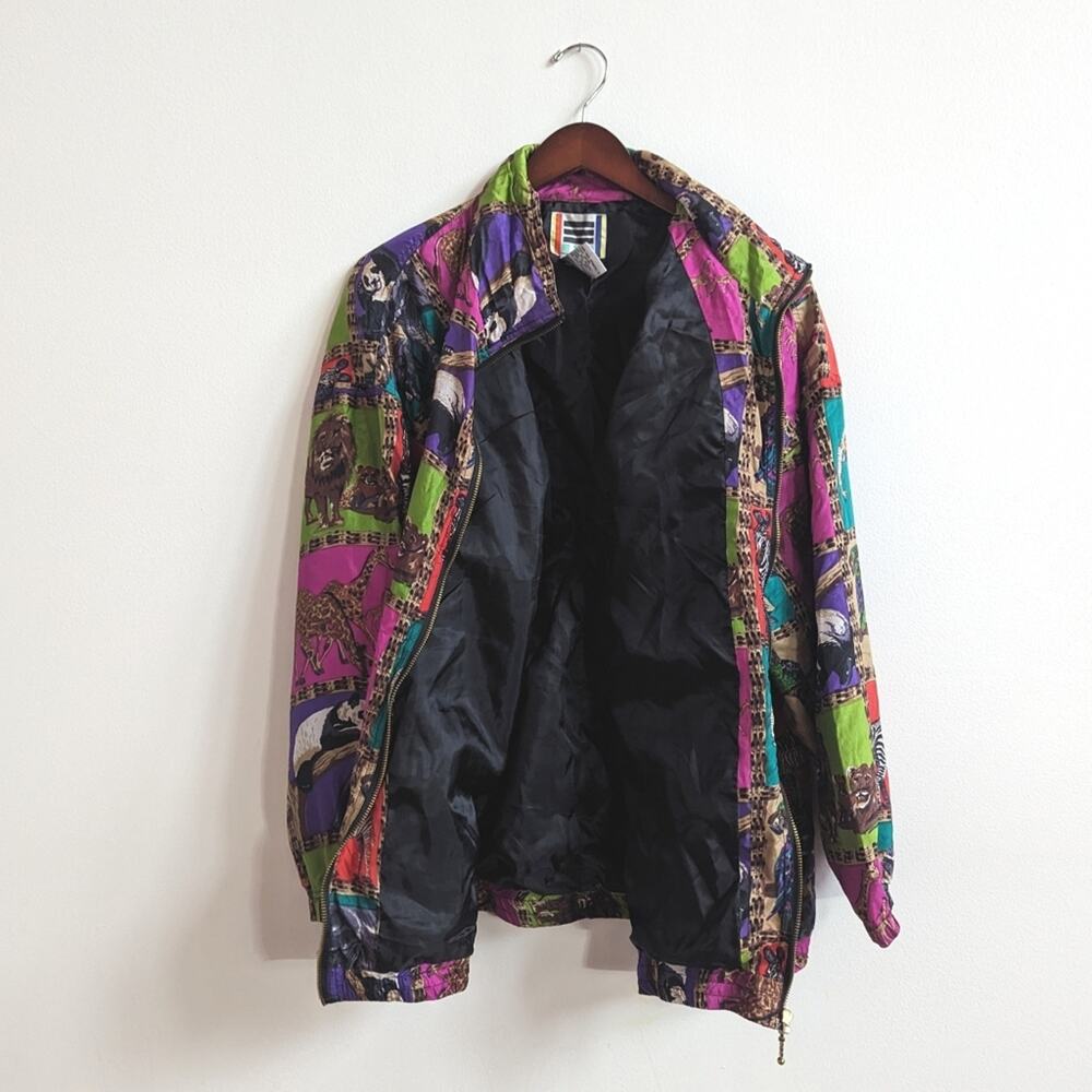 Vtg 80s EVR Silk Bomber Jacket Wildlife Oversize 1X - Picture 3 of 8